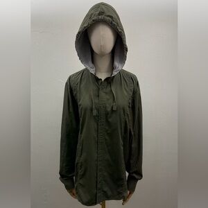 American Rag Olive Green Hooded Button Up Shirt Jacket Size M Cotton